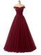 Floor Length A-line Sleeveless Burgundy Lace Up