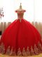 Beautiful Off The Shoulder Sleeveless Lace Up Sweet 16 Dress Red Tulle