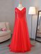 Dramatic Lace and Belt Prom Party Dress Red Lace Up Sleeveless Floor Length