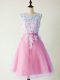 Traditional Lilac A-line Tulle Scoop Sleeveless Lace Knee Length Lace Up Damas Dress