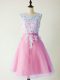 Traditional Lilac A-line Tulle Scoop Sleeveless Lace Knee Length Lace Up Damas Dress