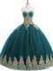 Extravagant Teal Ball Gowns Tulle Sweetheart Sleeveless Appliques Floor Length Lace Up Quinceanera Gowns