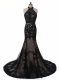 Black Dress for Prom Prom and Party and Military Ball with Lace and Appliques Halter Top Sleeveless Brush Train Backless