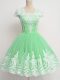 Apple Green Tulle Zipper Dama Dress Cap Sleeves Knee Length Lace