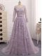 Brush Train A-line Prom Evening Gown Lavender Scoop Tulle Sleeveless Zipper