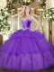 Lavender Lace Up Quinceanera Dress Beading and Ruffled Layers Sleeveless Floor Length