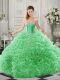 Edgy Green Ball Gowns Organza Sweetheart Sleeveless Beading and Ruffles Lace Up Sweet 16 Dresses Court Train