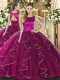 Dynamic Fuchsia Sleeveless Tulle Lace Up Vestidos de Quinceanera for Military Ball and Sweet 16 and Quinceanera