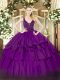 Fashion Purple Sleeveless Floor Length Beading and Ruffled Layers Zipper Sweet 16 Quinceanera Dress
