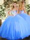 Decent Baby Blue Lace Up Sweetheart Beading Ball Gown Prom Dress Tulle Sleeveless