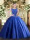 Blue Tulle Zipper Scoop Sleeveless Floor Length 15th Birthday Dress Beading and Appliques