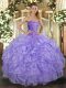 Low Price Sleeveless Tulle Floor Length Lace Up Quinceanera Gown in Lavender with Beading and Ruffles