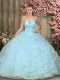 Popular Aqua Blue Sleeveless Floor Length Beading and Ruffles Lace Up Vestidos de Quinceanera
