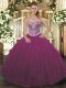 Beading Vestidos de Quinceanera Burgundy Lace Up Sleeveless Floor Length