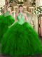 Discount Floor Length Green Ball Gown Prom Dress Halter Top Sleeveless Lace Up