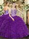 Smart Beading and Ruffles Quince Ball Gowns Purple Lace Up Sleeveless Floor Length