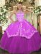 Fuchsia Sleeveless Beading and Embroidery Floor Length Vestidos de Quinceanera