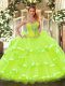 Sleeveless Floor Length Beading and Ruffled Layers Lace Up 15 Quinceanera Dress with Yellow Green