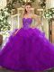 Sweetheart Sleeveless Quinceanera Gown Floor Length Beading and Ruffles Purple Tulle