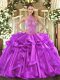 Cheap Halter Top Sleeveless Lace Up Vestidos de Quinceanera Purple Organza