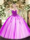 Beauteous Floor Length Fuchsia Vestidos de Quinceanera Tulle Sleeveless Beading