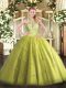 Fashionable Halter Top Sleeveless Lace Up 15 Quinceanera Dress Yellow Green Tulle