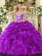 Dramatic Purple Sleeveless Floor Length Beading and Ruffles and Pick Ups Lace Up Quinceanera Dress