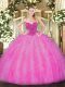 Charming Sleeveless Organza Floor Length Lace Up Quinceanera Gown in Fuchsia with Beading and Ruffles