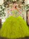 Glittering Sweetheart Sleeveless Lace Up Quince Ball Gowns Olive Green Organza