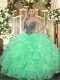 Exquisite Sleeveless Floor Length Beading and Ruffles Lace Up Sweet 16 Dress with Apple Green