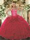 Vintage Floor Length Red Quinceanera Gowns Organza Sleeveless Beading and Ruffles