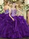 Floor Length Purple Quinceanera Gown Sweetheart Sleeveless Lace Up