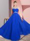 Cute Royal Blue Prom Evening Gown Prom and Party with Beading Scoop Sleeveless Clasp Handle