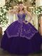 Floor Length Lace Up Quinceanera Gowns Purple for Prom and Military Ball and Sweet 16 and Quinceanera with Pattern