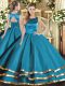 Teal Ball Gowns Scoop Sleeveless Tulle Floor Length Lace Up Ruffled Layers Quinceanera Gown
