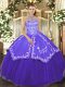 Halter Top Sleeveless Sweet 16 Dresses Floor Length Beading and Embroidery Purple Satin and Tulle