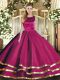 Fitting Fuchsia Tulle Lace Up Quinceanera Gowns Sleeveless Floor Length Ruffled Layers