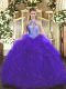 Latest Ruffles and Sequins 15 Quinceanera Dress Purple Lace Up Sleeveless Floor Length