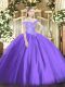 Designer Lavender Tulle Lace Up Quinceanera Gown Sleeveless Floor Length Beading