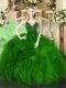 Fashionable Floor Length Green 15th Birthday Dress Organza Sleeveless Beading and Ruffles