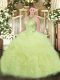 Yellow Green Lace Up Sweet 16 Quinceanera Dress Appliques and Ruffles Sleeveless Floor Length
