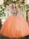 Glittering Beading Ball Gown Prom Dress Orange Red Lace Up Sleeveless Floor Length