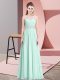 Chic Apple Green Empire Beading Prom Gown Lace Up Chiffon Sleeveless Floor Length
