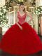 Sumptuous Wine Red Zipper V-neck Beading and Ruffles Quinceanera Dress Organza Sleeveless