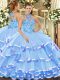 Baby Blue Sleeveless Beading and Embroidery Floor Length Quinceanera Gown