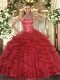 Floor Length Ball Gowns Sleeveless Coral Red Quinceanera Dress Lace Up