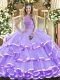Noble Lavender Ball Gowns Organza High-neck Sleeveless Beading and Ruffled Layers Floor Length Lace Up 15 Quinceanera Dress  Noble Lavender Ball Gowns Organza High-neck Sleeveless Beading and Ruffled Layers Floor Length Lace Up 15 Quinceanera Dress