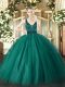 High End Tulle Straps Sleeveless Zipper Beading 15th Birthday Dress in Teal