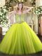 Charming Yellow Green Ball Gowns Tulle Sweetheart Sleeveless Beading Floor Length Lace Up Quince Ball Gowns