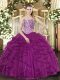 Sweetheart Sleeveless Lace Up Sweet 16 Quinceanera Dress Fuchsia Tulle